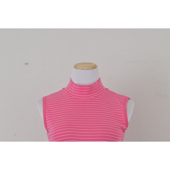Vintage 90s Bubble Gum Pink Striped Mockneck Top - Picture 8 of 10
